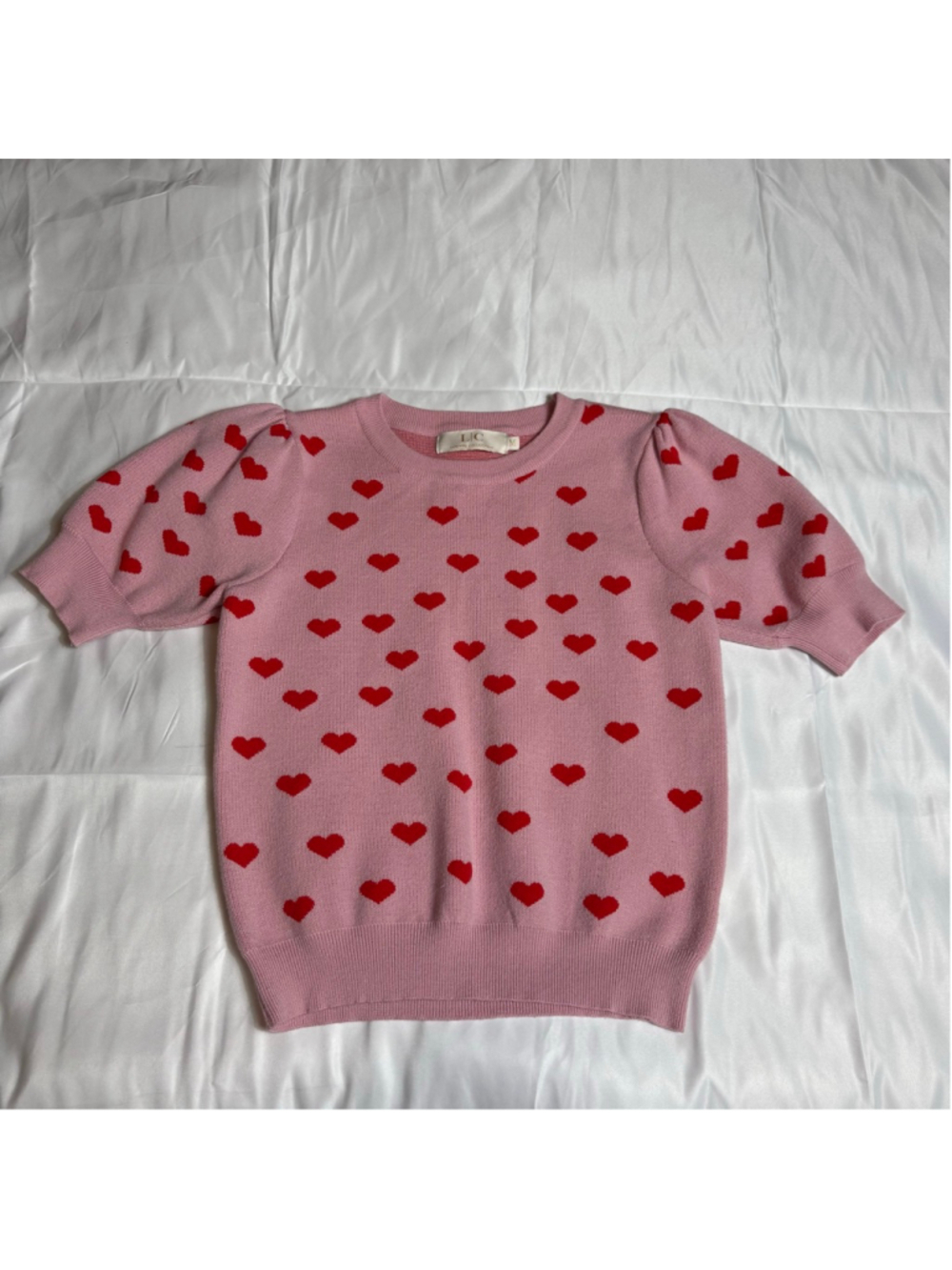 Women's Lizette Collection Pink & Red Heart Crew Neck Sweater M